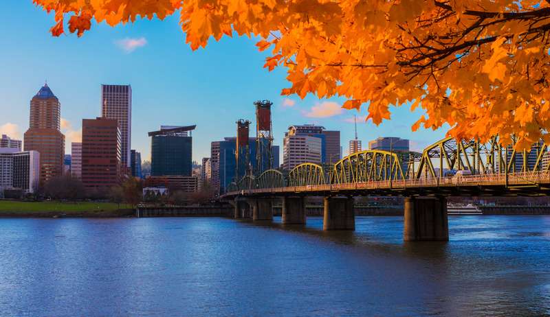 Portland skyline with river in the foreground
