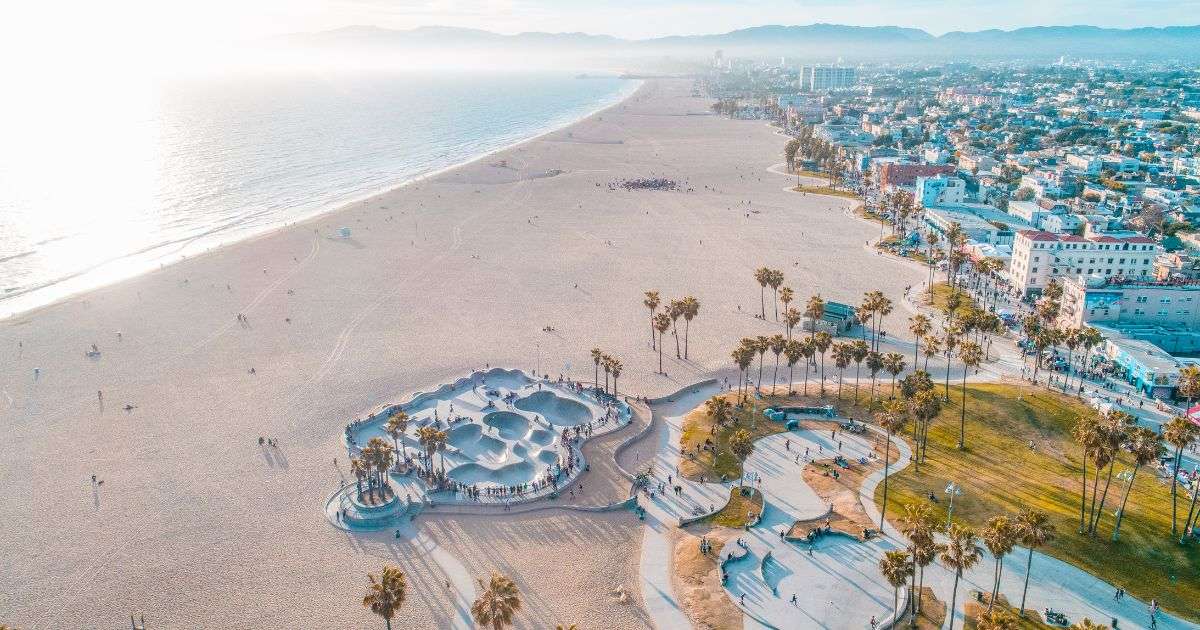Aerial view of the Venice Beach Skatepark in Los Angeles, California