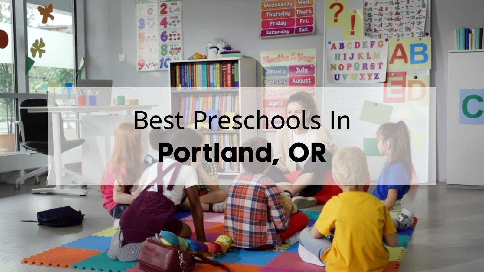 preschool kids sitting with the words "best preschools in portland or" written across it