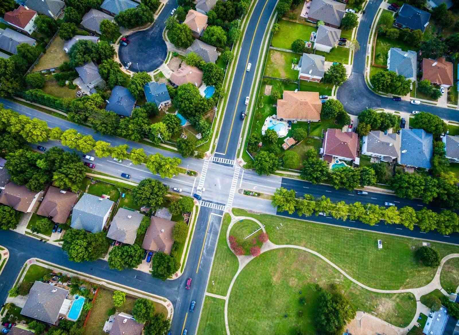 Aerial view of neighborhood in Katy TX