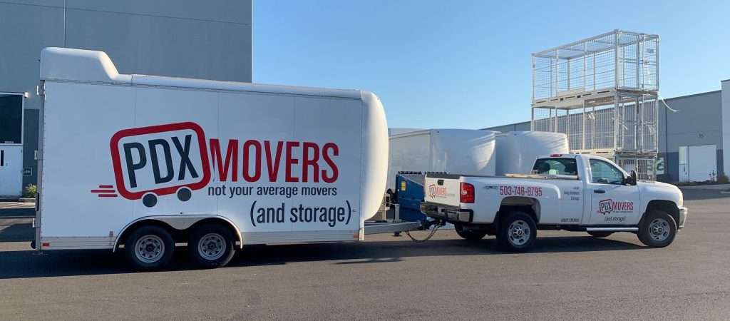 PDX Movers' truck with trailer